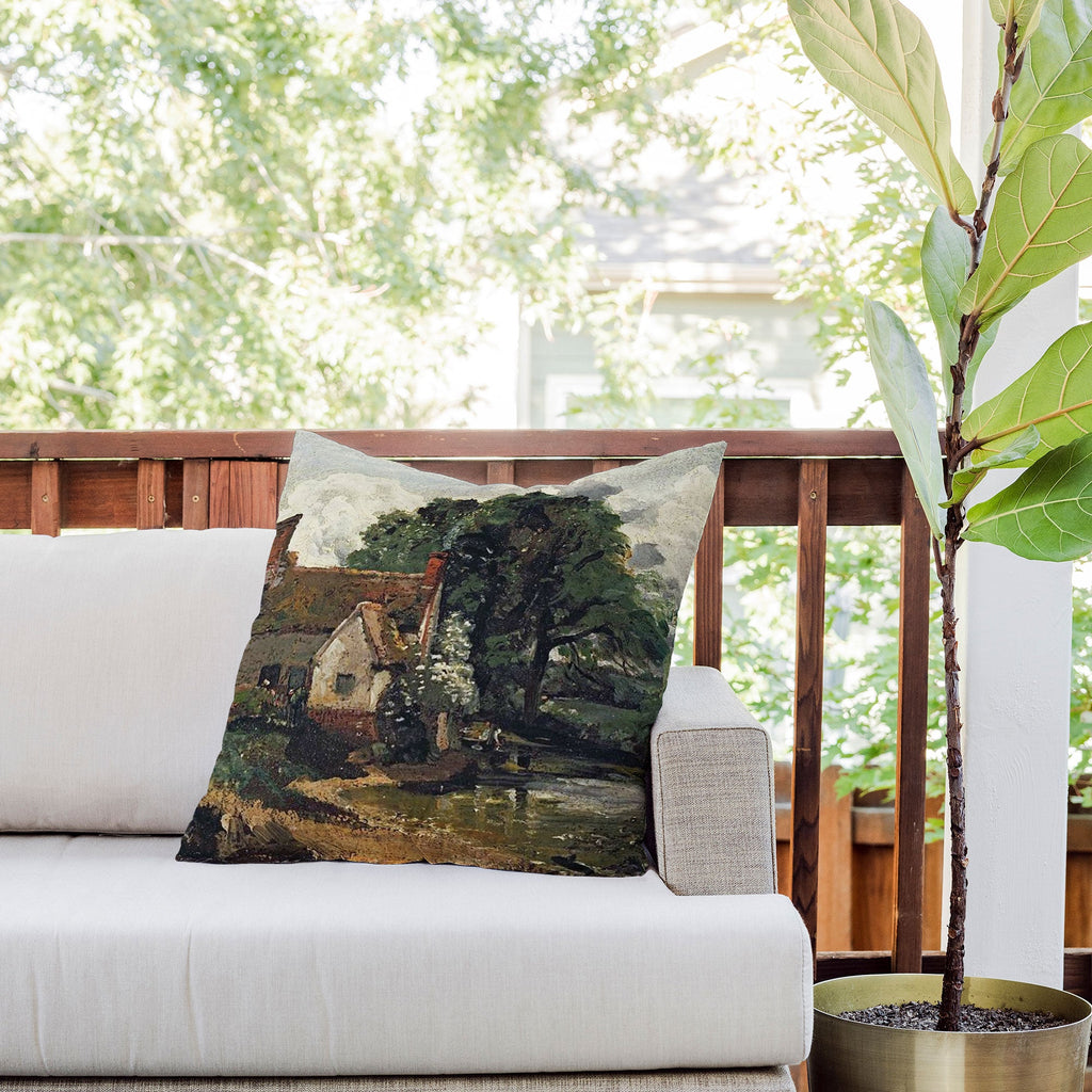 Viktorius Art Vintage painting of a house Outdoor Throw Pillow