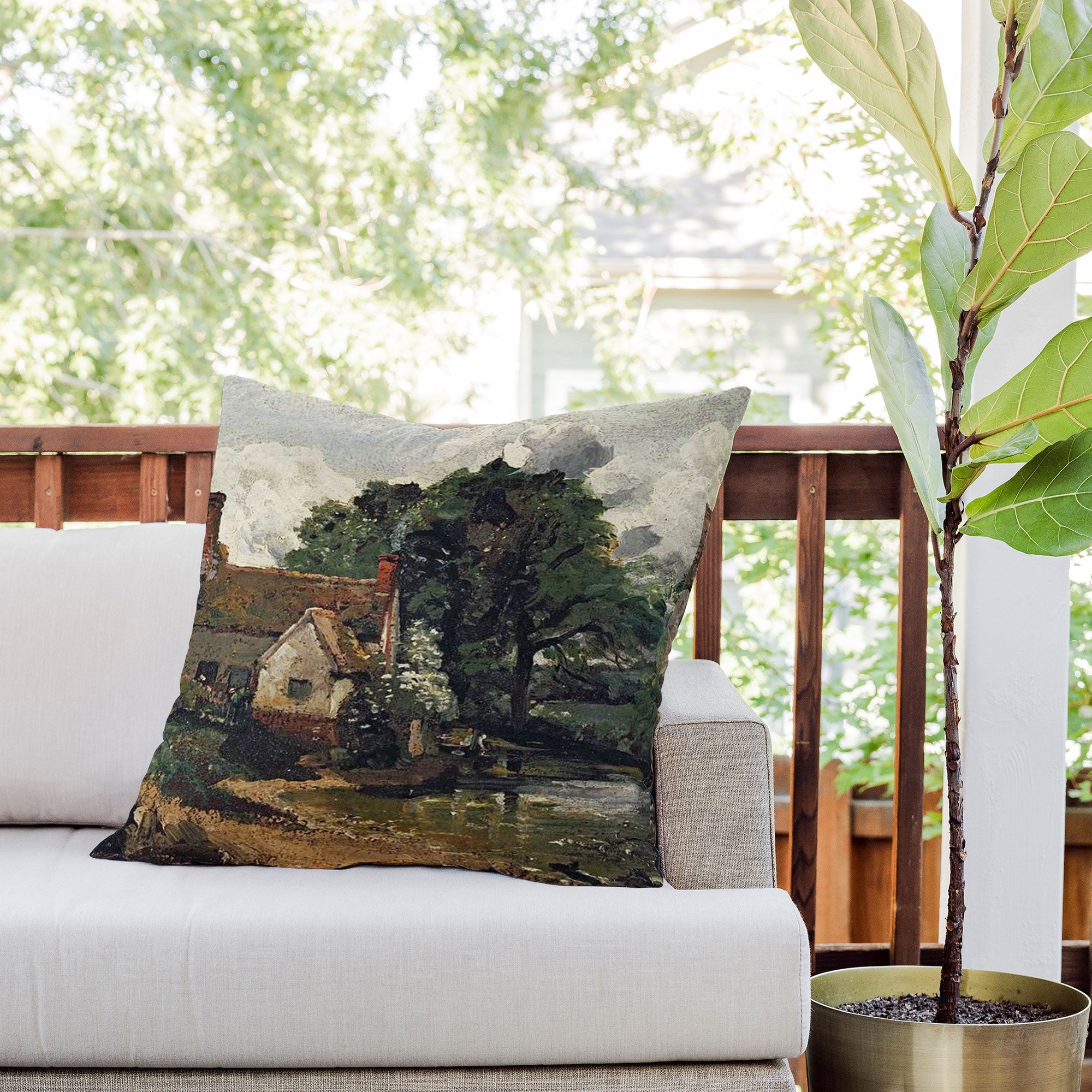 Viktorius Art Vintage painting of a house Outdoor Throw Pillow