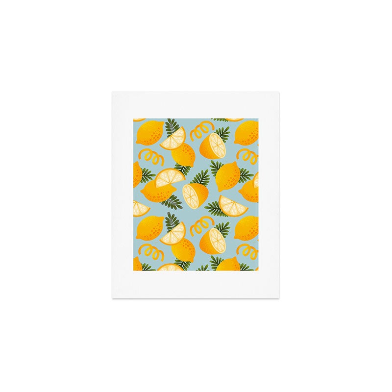 Jessica Molina Lemon Pattern on Sky Blue Art Print