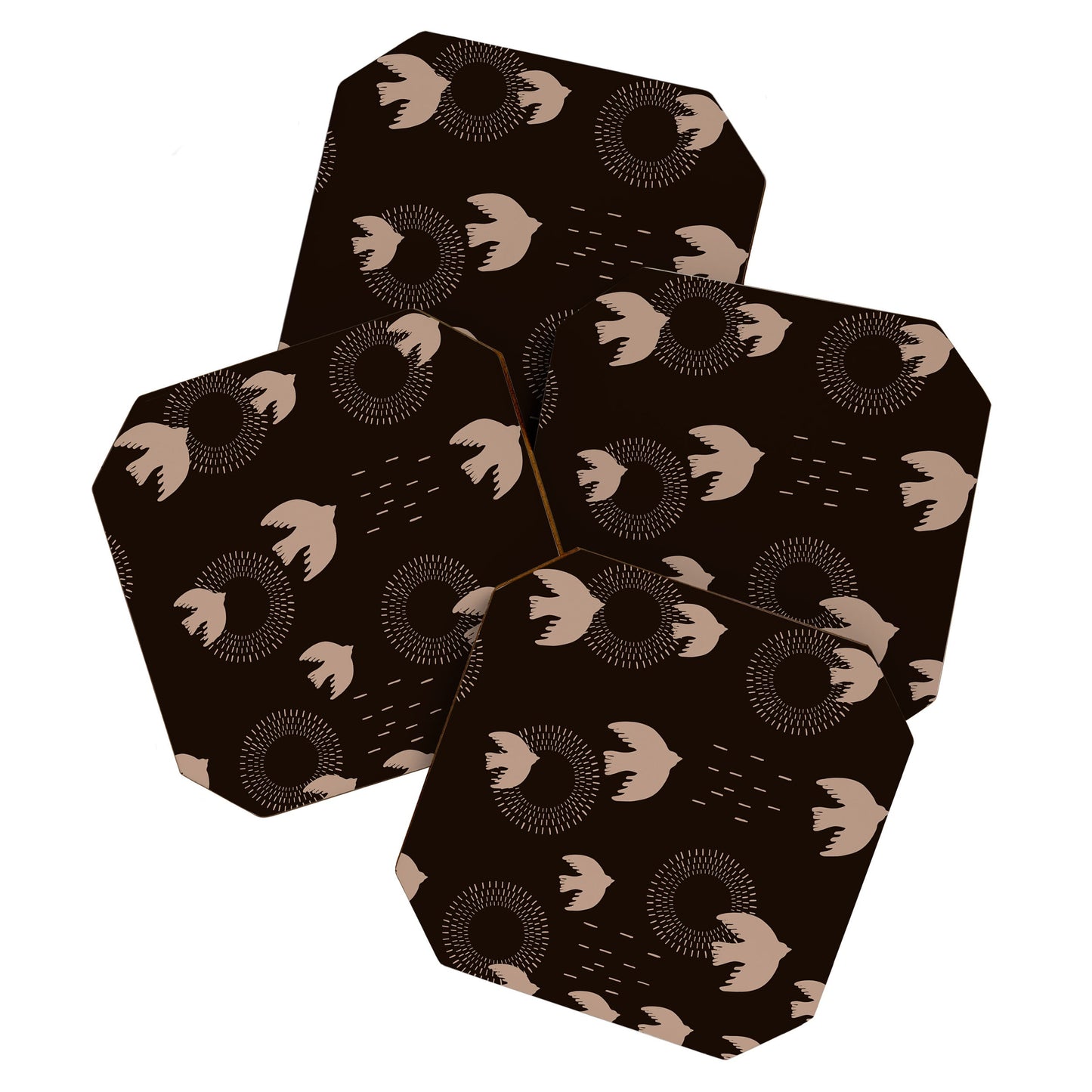 Viviana Gonzalez Espresso caramel Boho birds Coaster Set