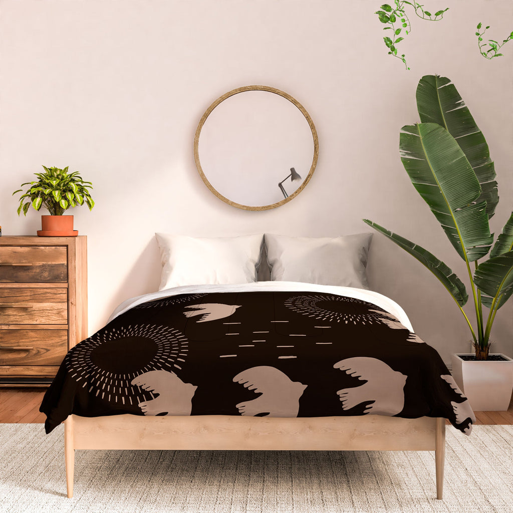 Viviana Gonzalez Espresso caramel Boho birds Comforter