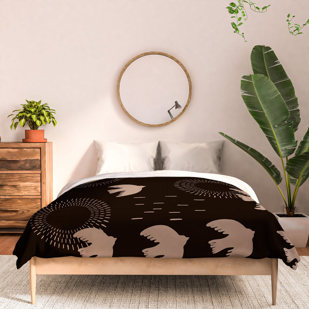 Viviana Gonzalez Espresso caramel Boho birds Comforter