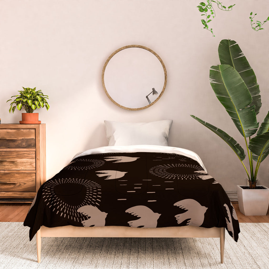 Viviana Gonzalez Espresso caramel Boho birds Comforter