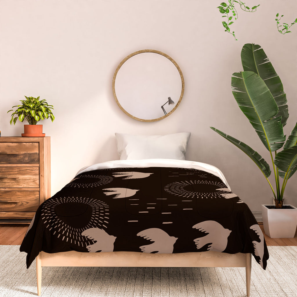 Viviana Gonzalez Espresso caramel Boho birds Comforter