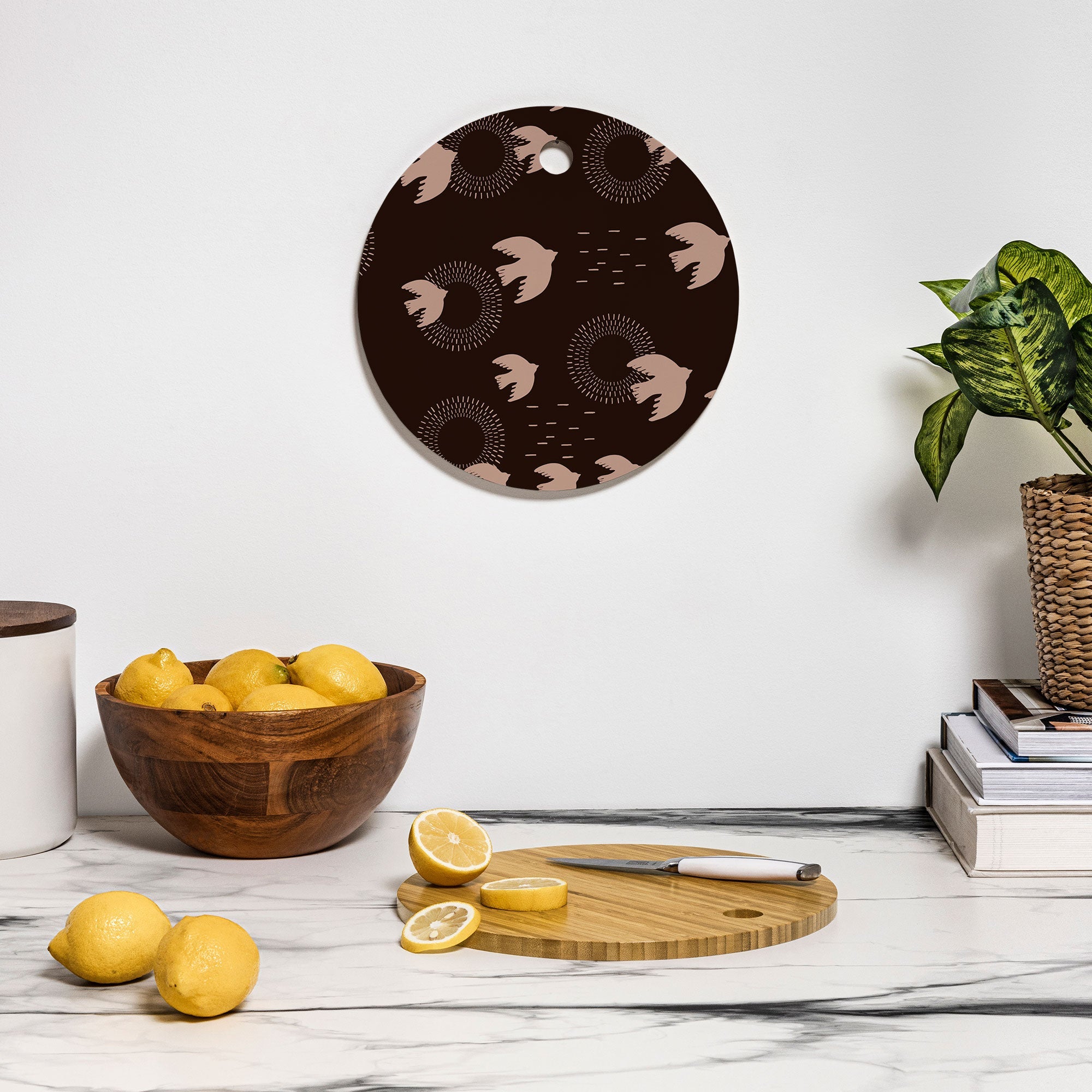 Viviana Gonzalez Espresso caramel Boho birds Cutting Board Round
