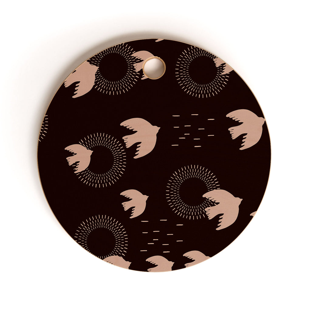 Viviana Gonzalez Espresso caramel Boho birds Cutting Board Round