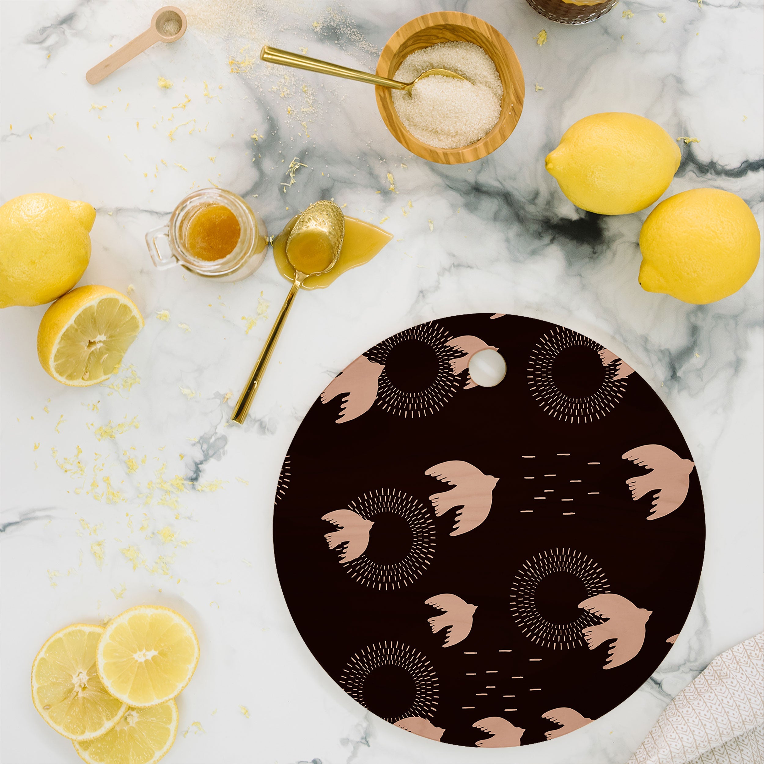 Viviana Gonzalez Espresso caramel Boho birds Cutting Board Round