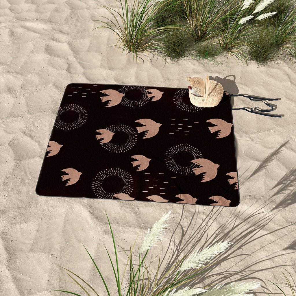 Viviana Gonzalez Espresso caramel Boho birds Picnic Blanket
