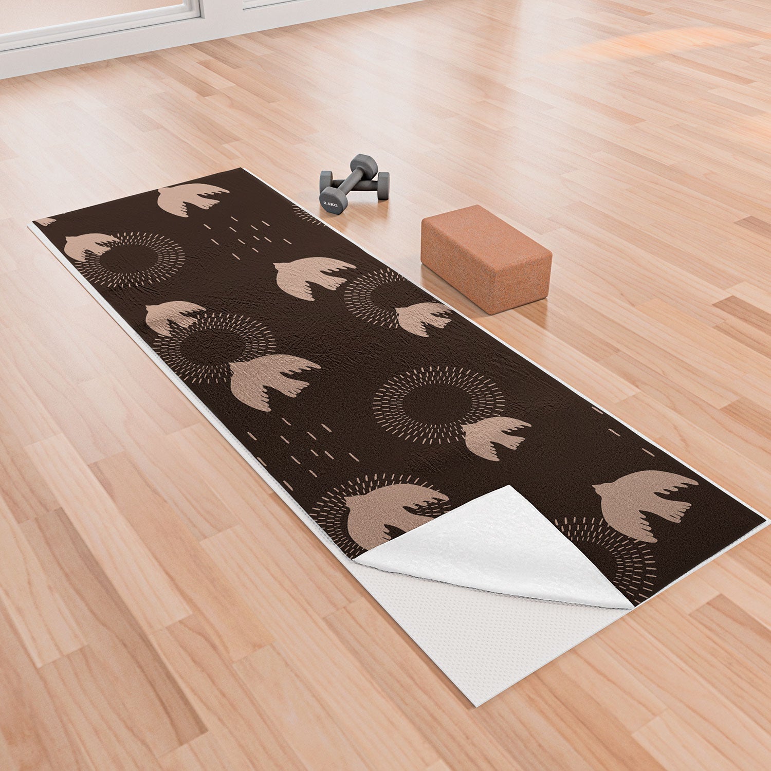 Viviana Gonzalez Espresso caramel Boho birds Yoga Towel