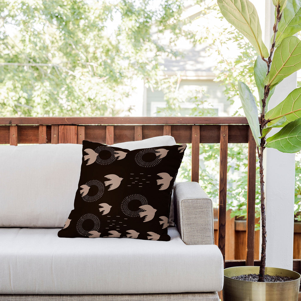 Viviana Gonzalez Espresso caramel Boho birds Outdoor Throw Pillow