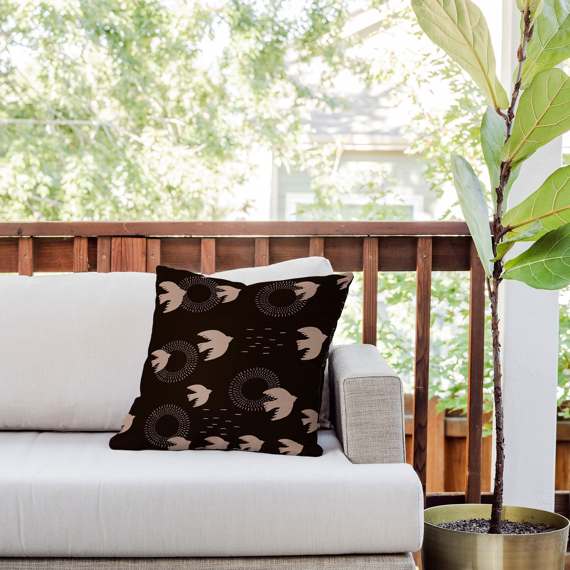 Viviana Gonzalez Espresso caramel Boho birds Outdoor Throw Pillow