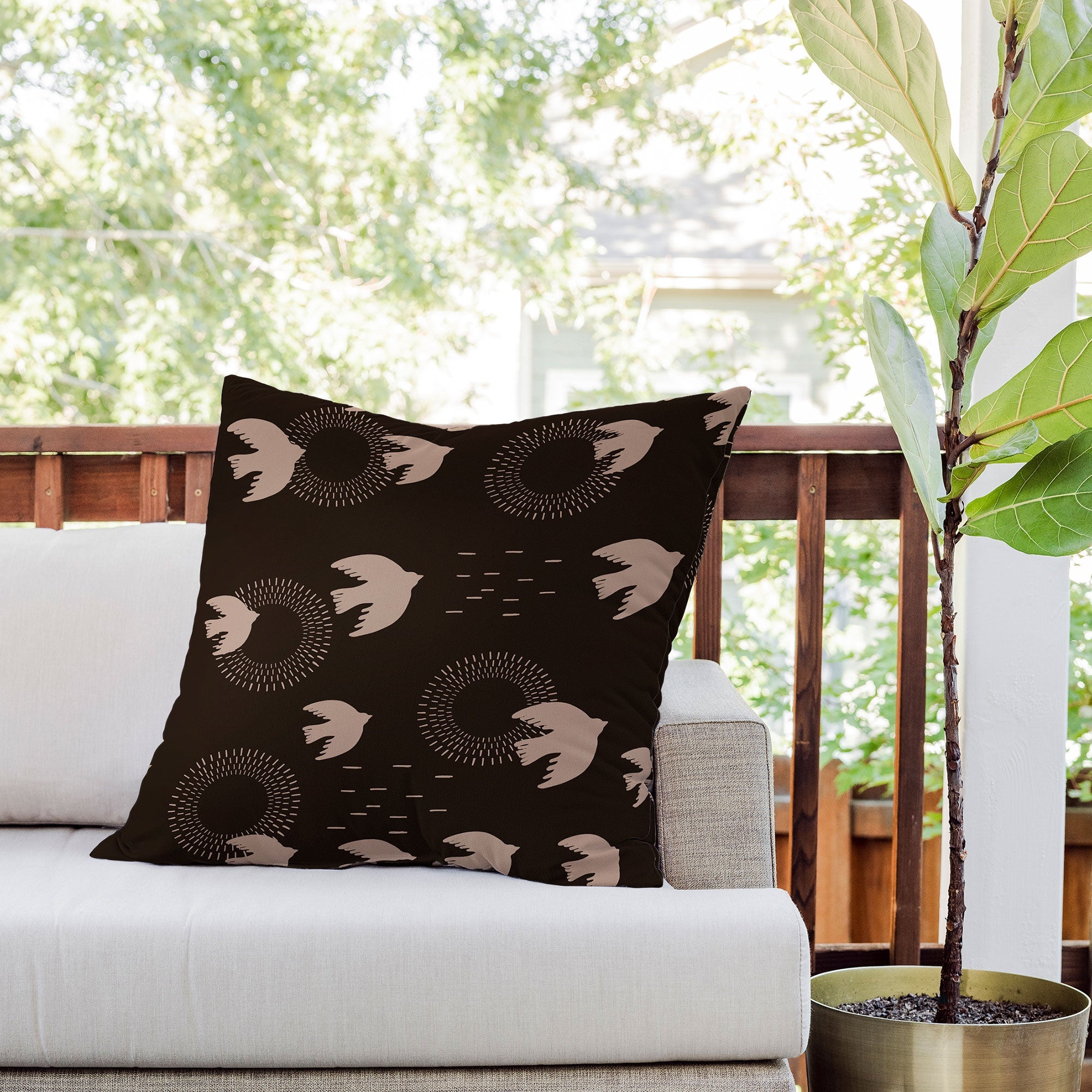 Viviana Gonzalez Espresso caramel Boho birds Outdoor Throw Pillow