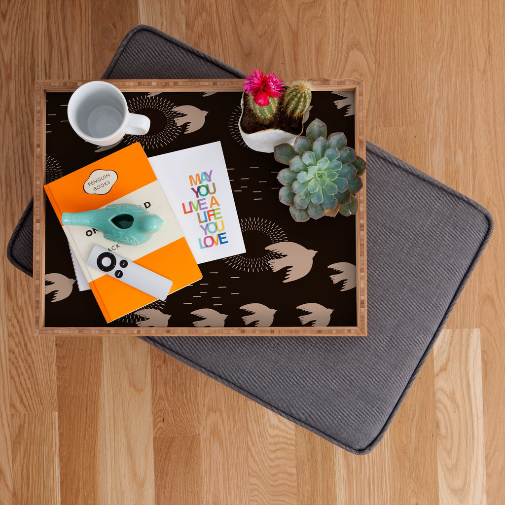 Viviana Gonzalez Espresso caramel Boho birds Rectangular Tray