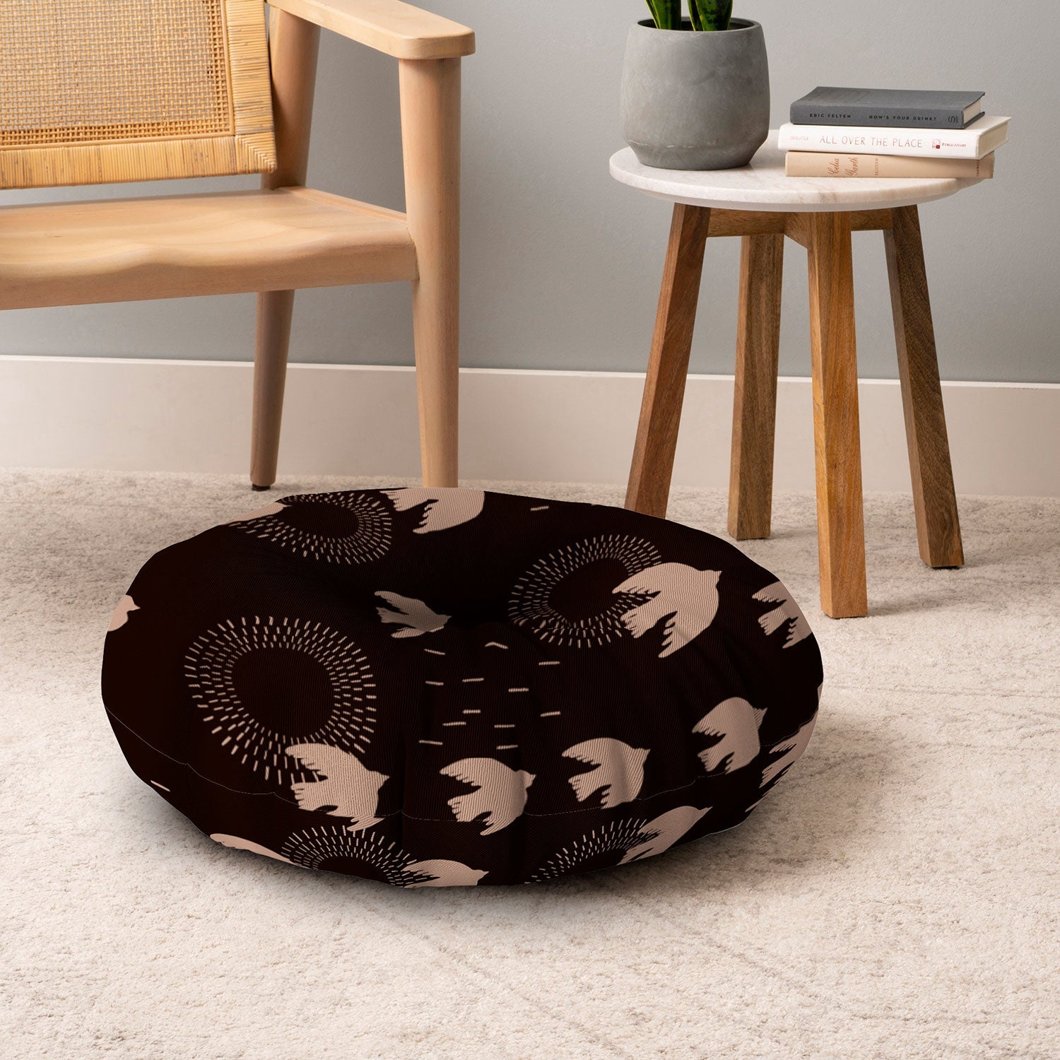 Viviana Gonzalez Espresso caramel Boho birds Floor Pillow Round