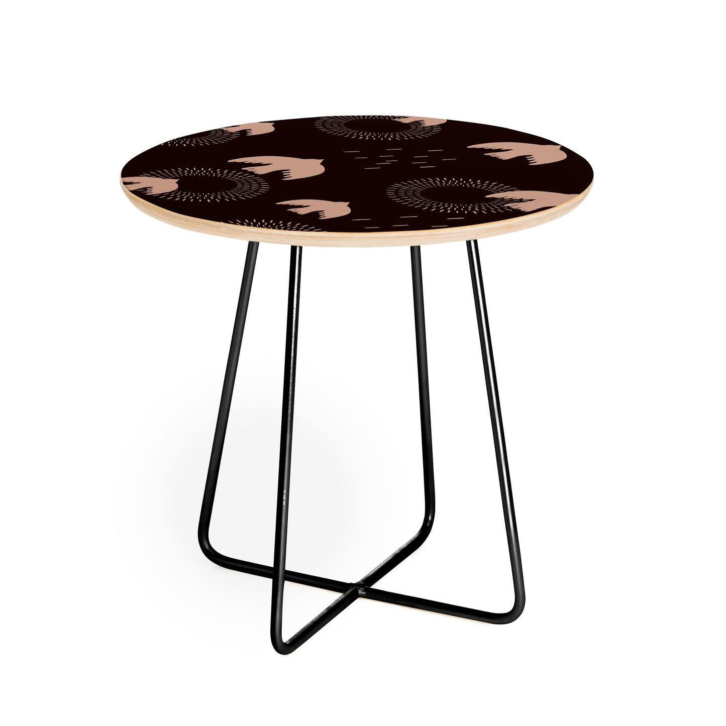 Viviana Gonzalez Espresso caramel Boho birds Round Side Table