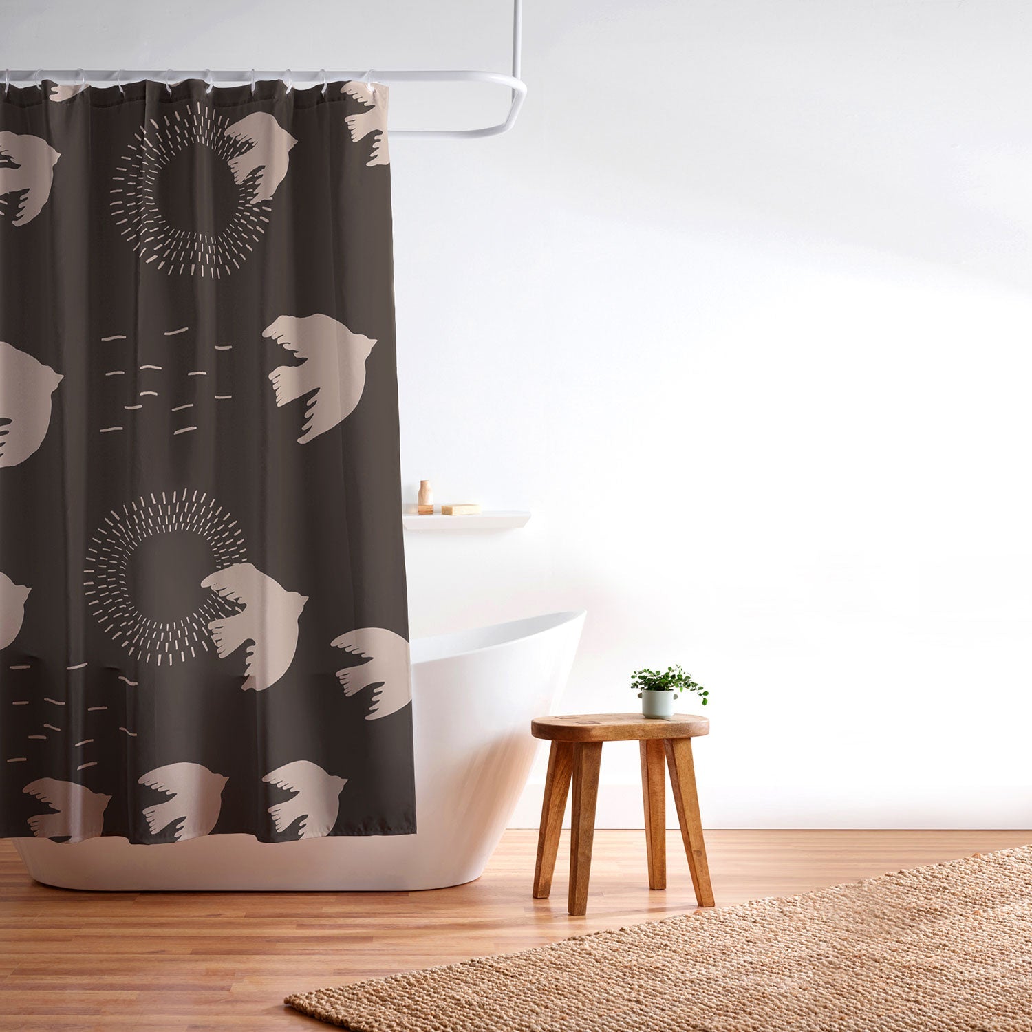 Viviana Gonzalez Espresso caramel Boho birds Shower Curtain