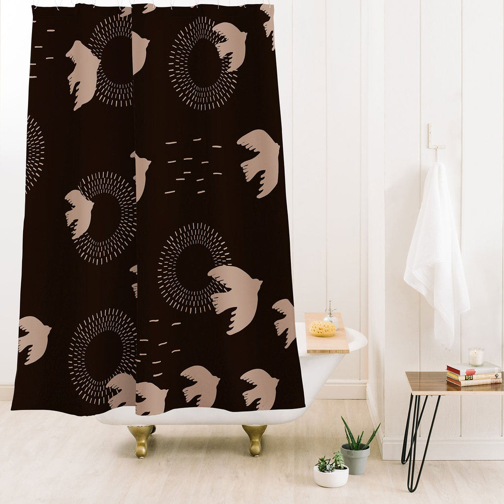 Viviana Gonzalez Espresso caramel Boho birds Shower Curtain