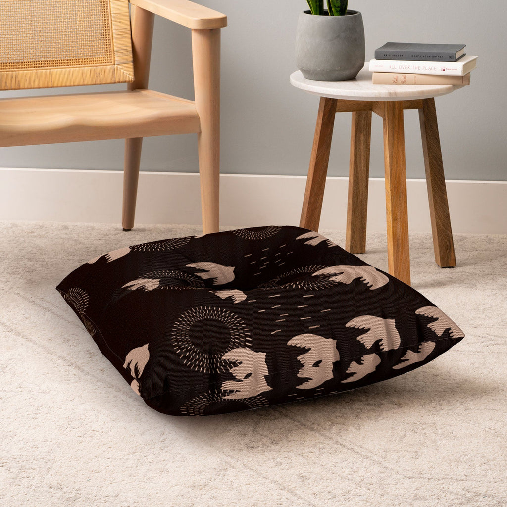 Viviana Gonzalez Espresso caramel Boho birds Floor Pillow Square