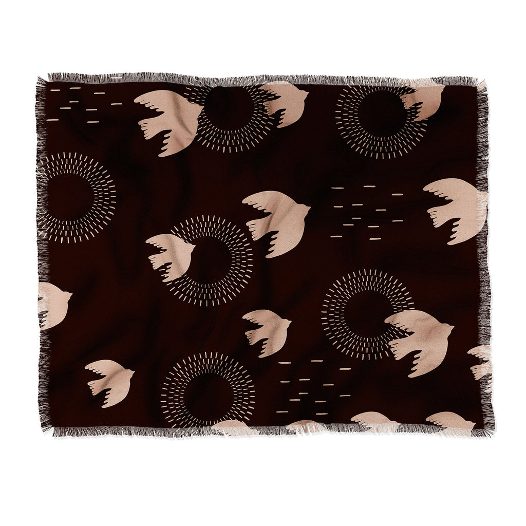 Viviana Gonzalez Espresso caramel Boho birds Throw Blanket