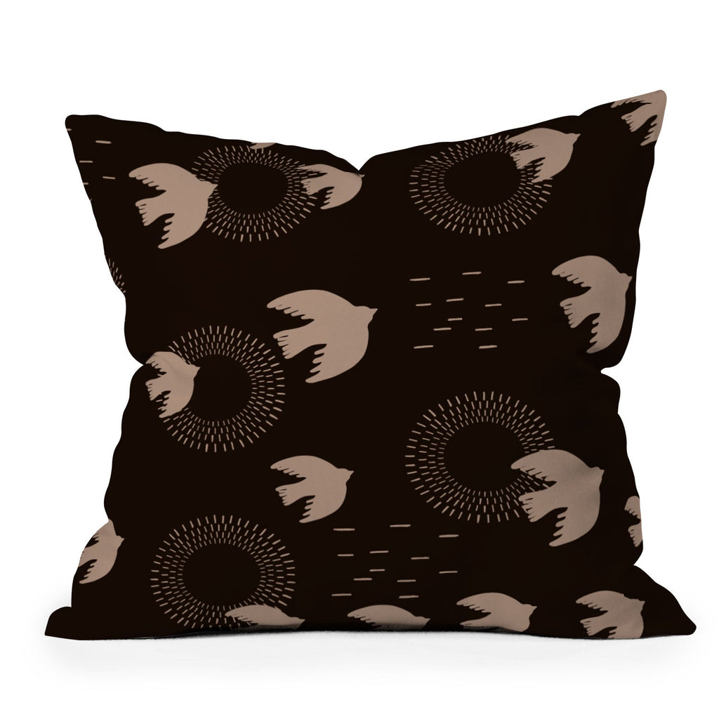 Viviana Gonzalez Espresso caramel Boho birds Outdoor Throw Pillow