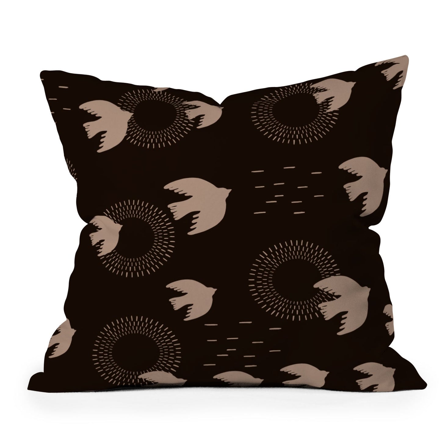 Viviana Gonzalez Espresso caramel Boho birds Outdoor Throw Pillow