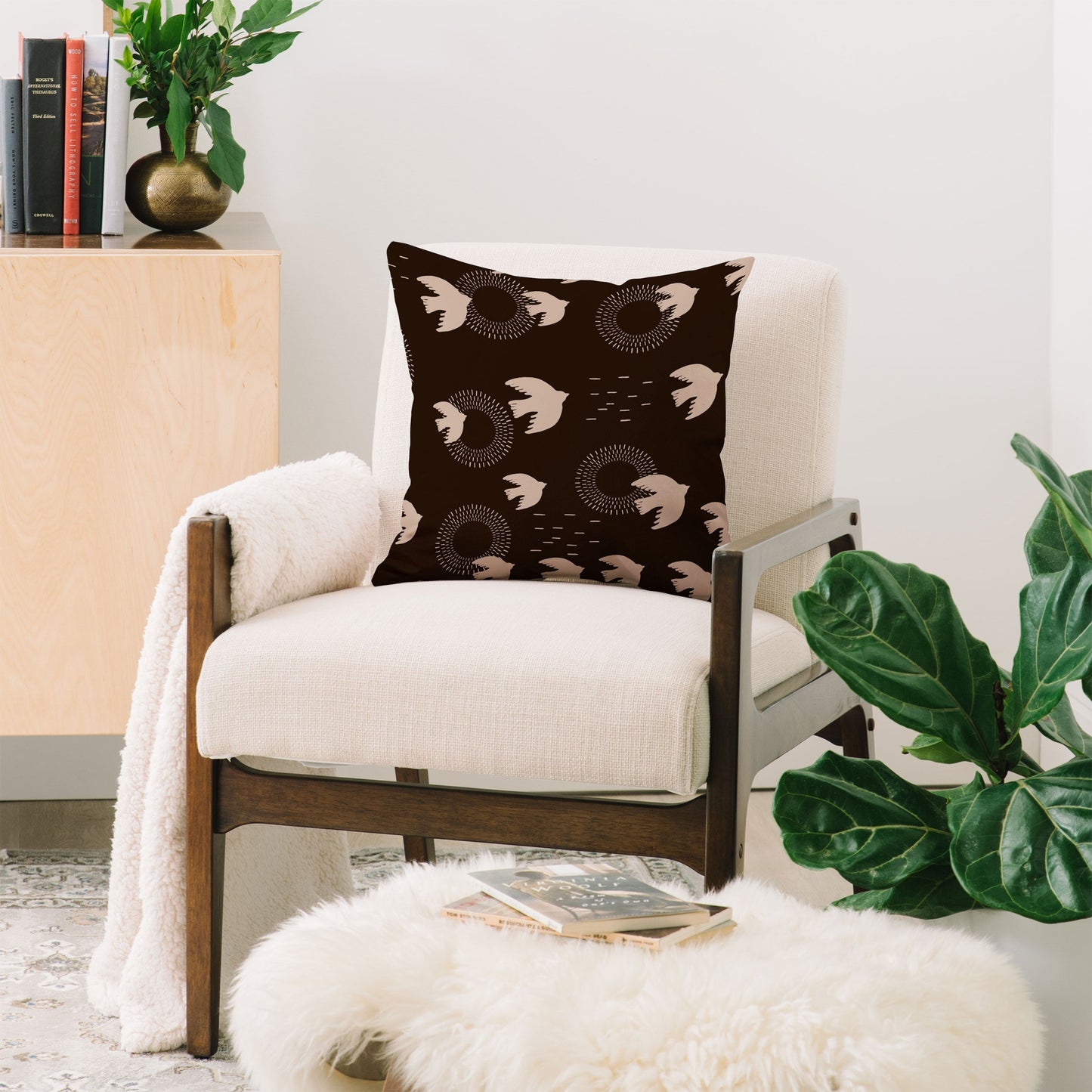 Viviana Gonzalez Espresso caramel Boho birds Throw Pillow