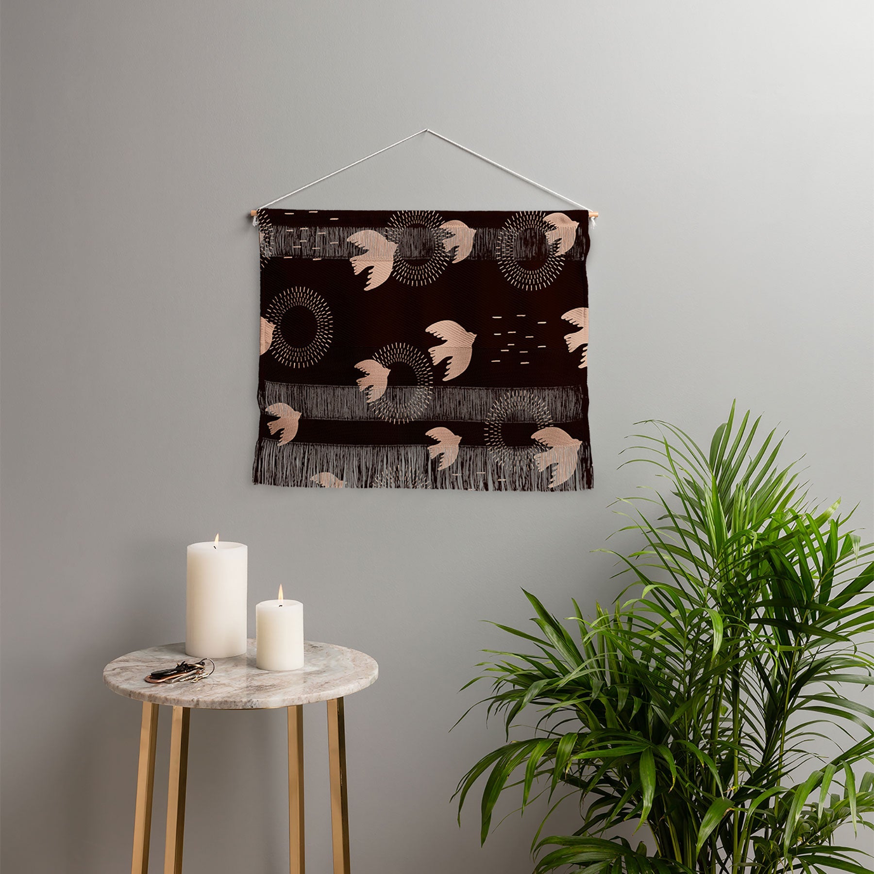 Viviana Gonzalez Espresso caramel Boho birds Wall Hanging Landscape