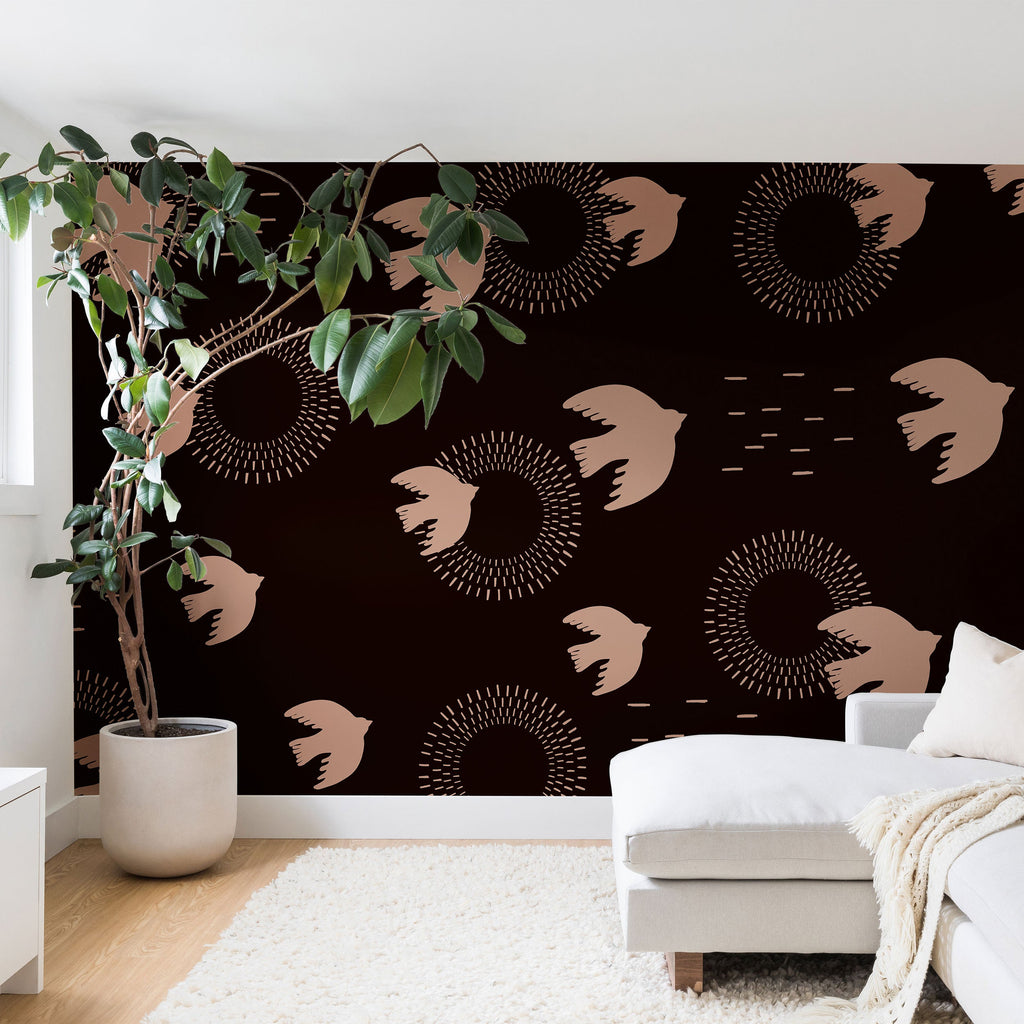 Viviana Gonzalez Espresso caramel Boho birds Wall Mural