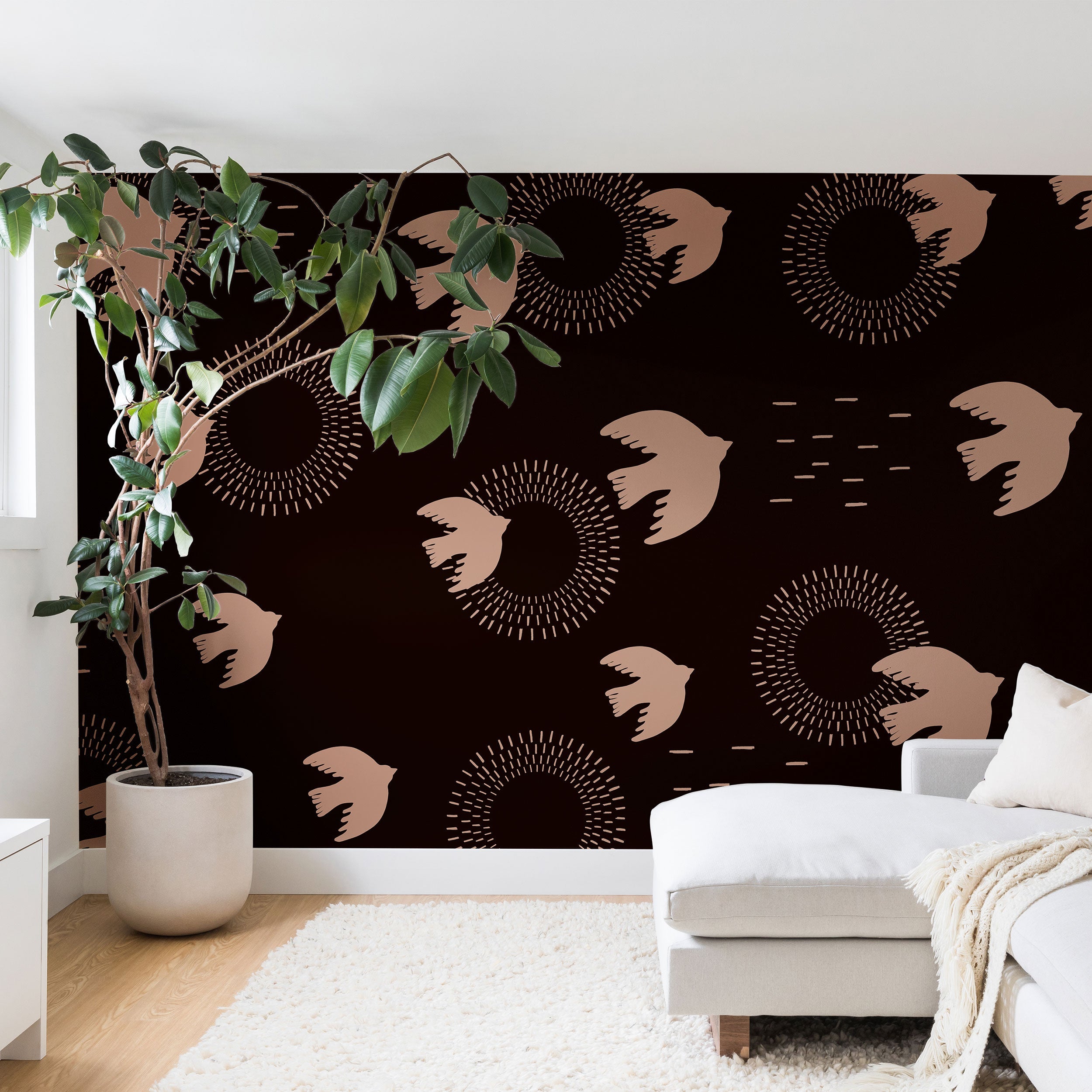 Viviana Gonzalez Espresso caramel Boho birds Wall Mural