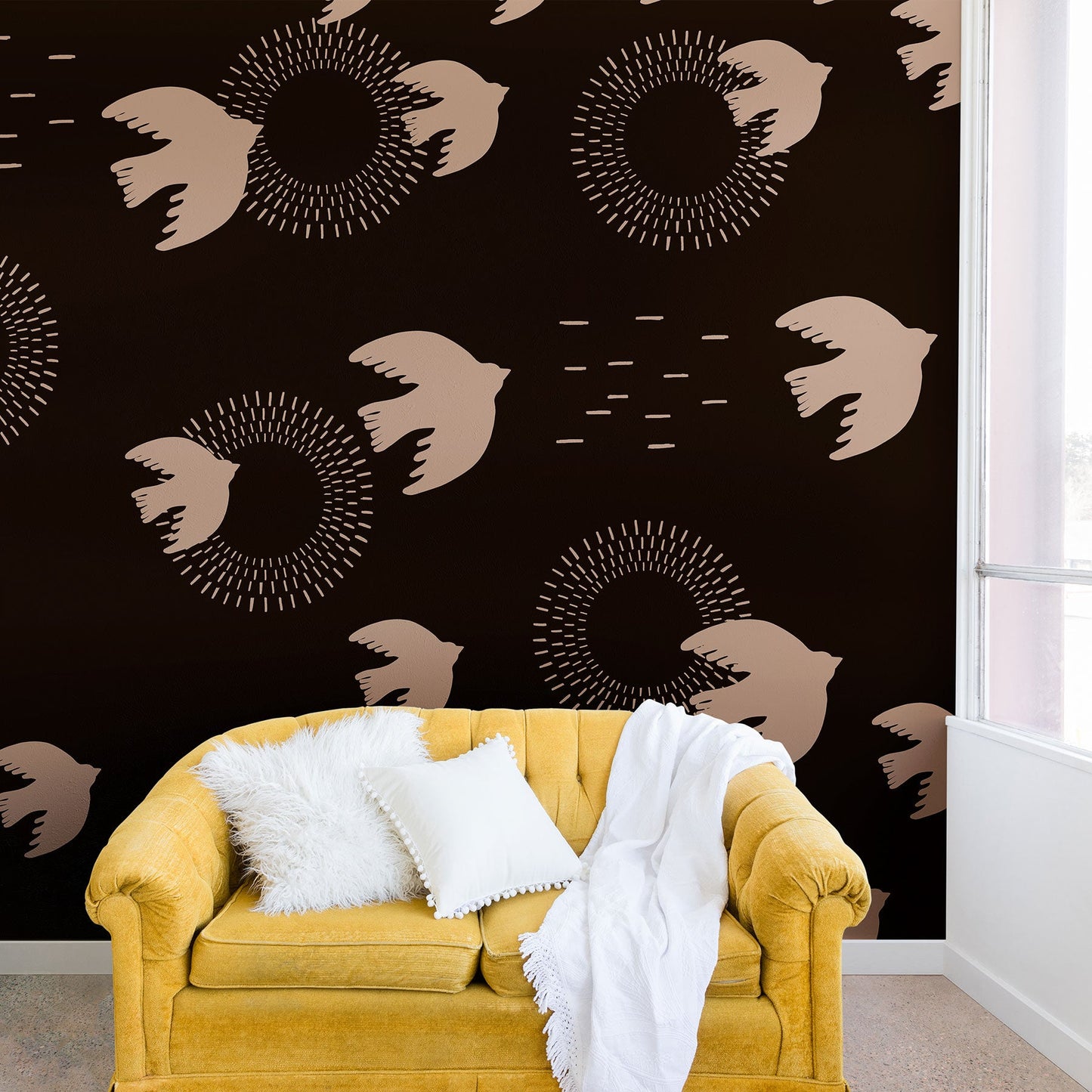 Viviana Gonzalez Espresso caramel Boho birds Wall Mural