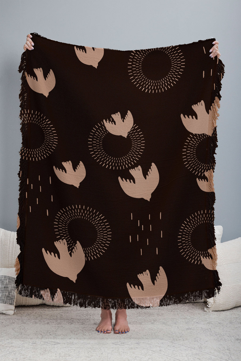 Viviana Gonzalez Espresso caramel Boho birds Throw Blanket