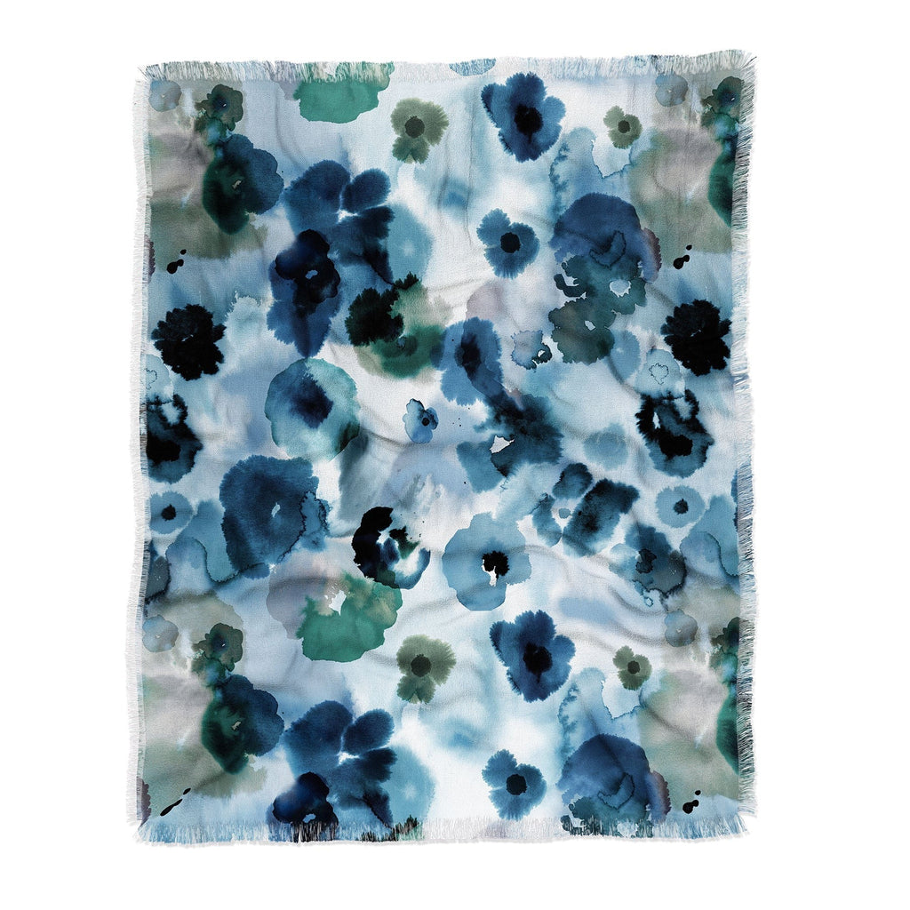 Ninola Design Botanic Retreat Ombre Abstract Watercolor Flowers Blue Navy Throw Blanket