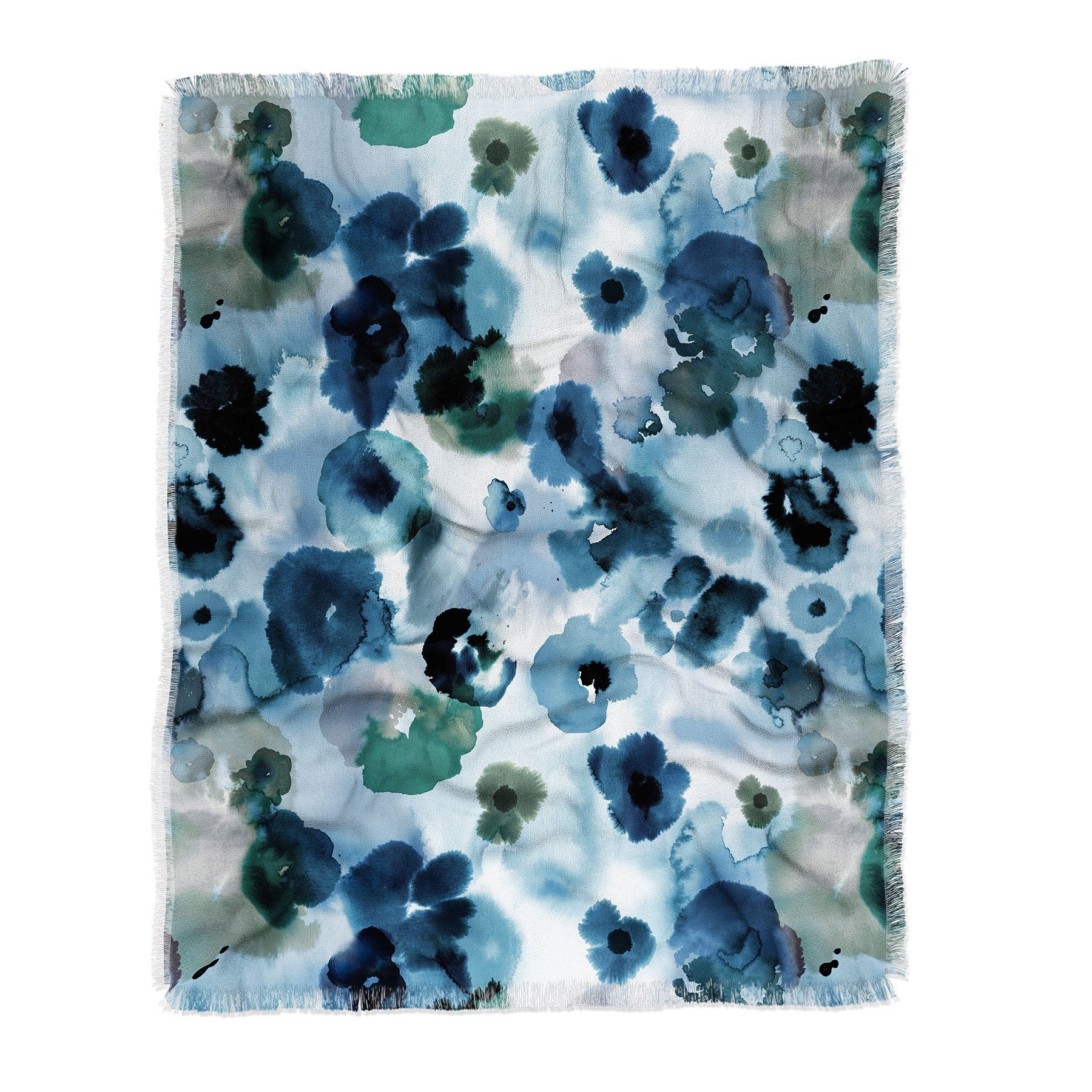 Ninola Design Botanic Retreat Ombre Abstract Watercolor Flowers Blue Navy Throw Blanket