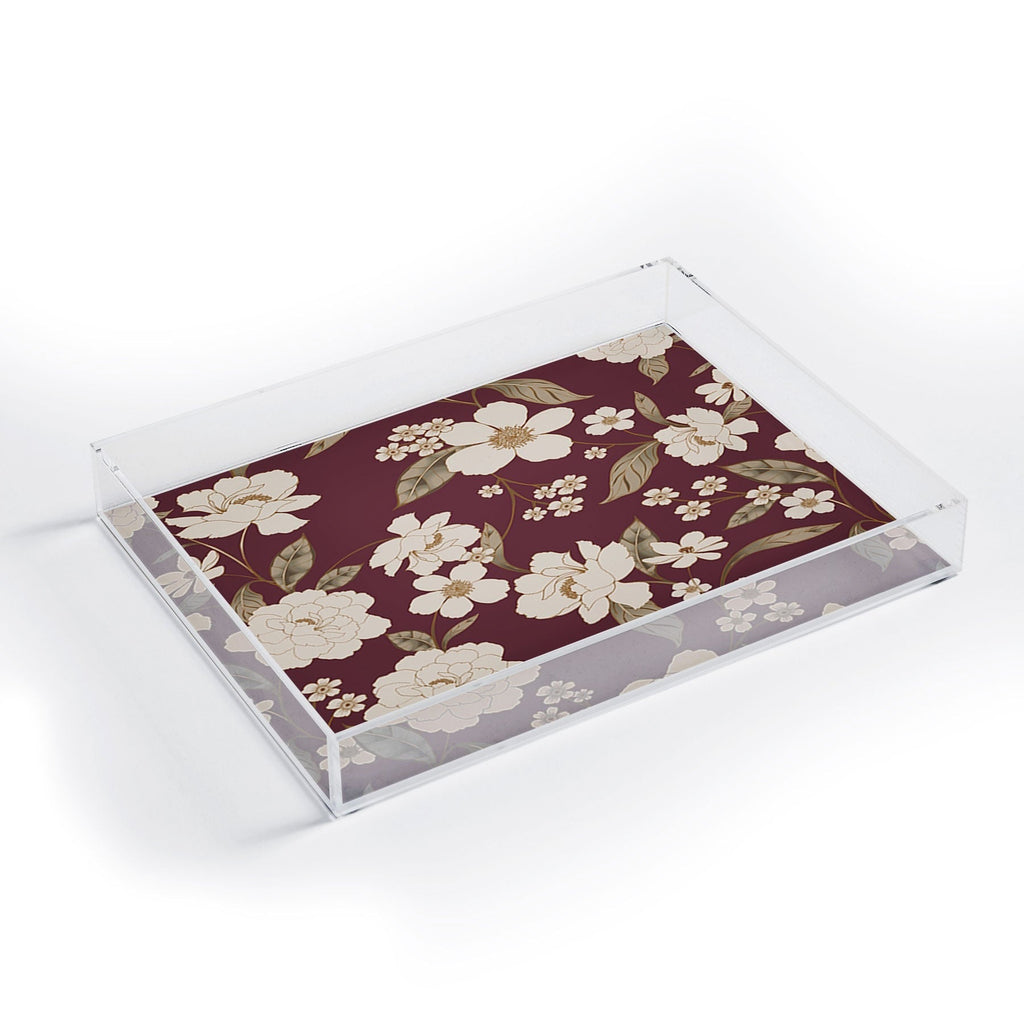 Gabriela Fuente Burgundy Floral Roberta Acrylic Tray