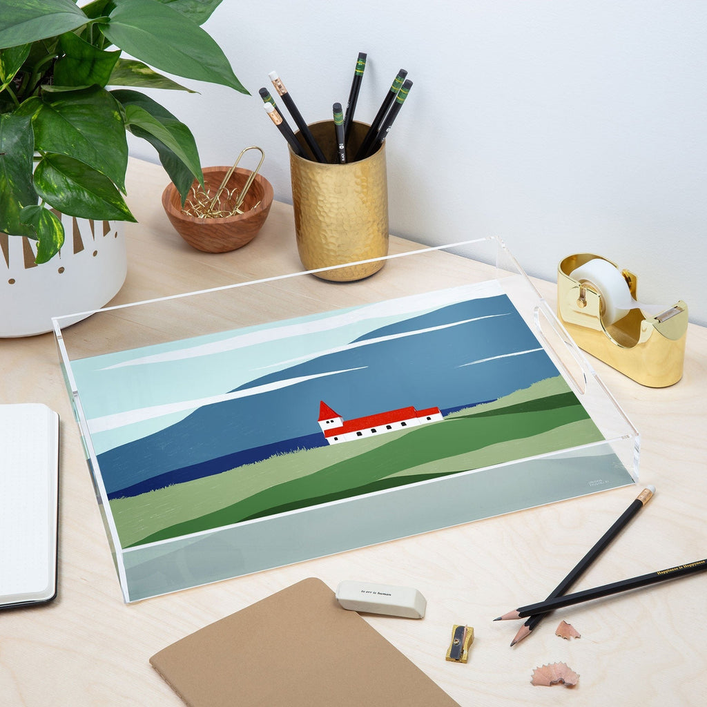 Valeria Frustaci Red roof in Iceland Acrylic Tray