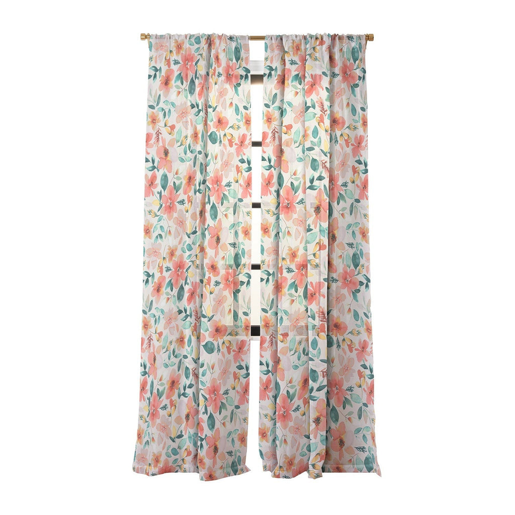 Ninola Design Botanic Retreat Tropical Whimsical Flowers Coral Green Sheer Non Repeat