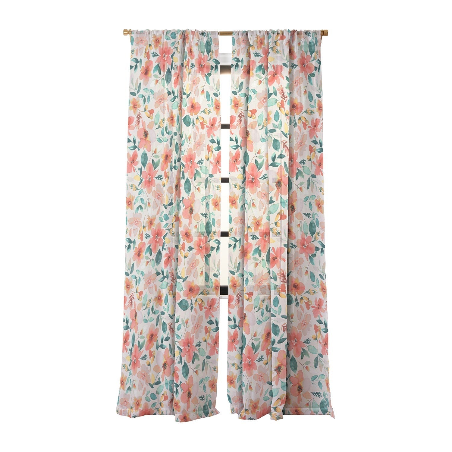 Ninola Design Botanic Retreat Tropical Whimsical Flowers Coral Green Sheer Non Repeat