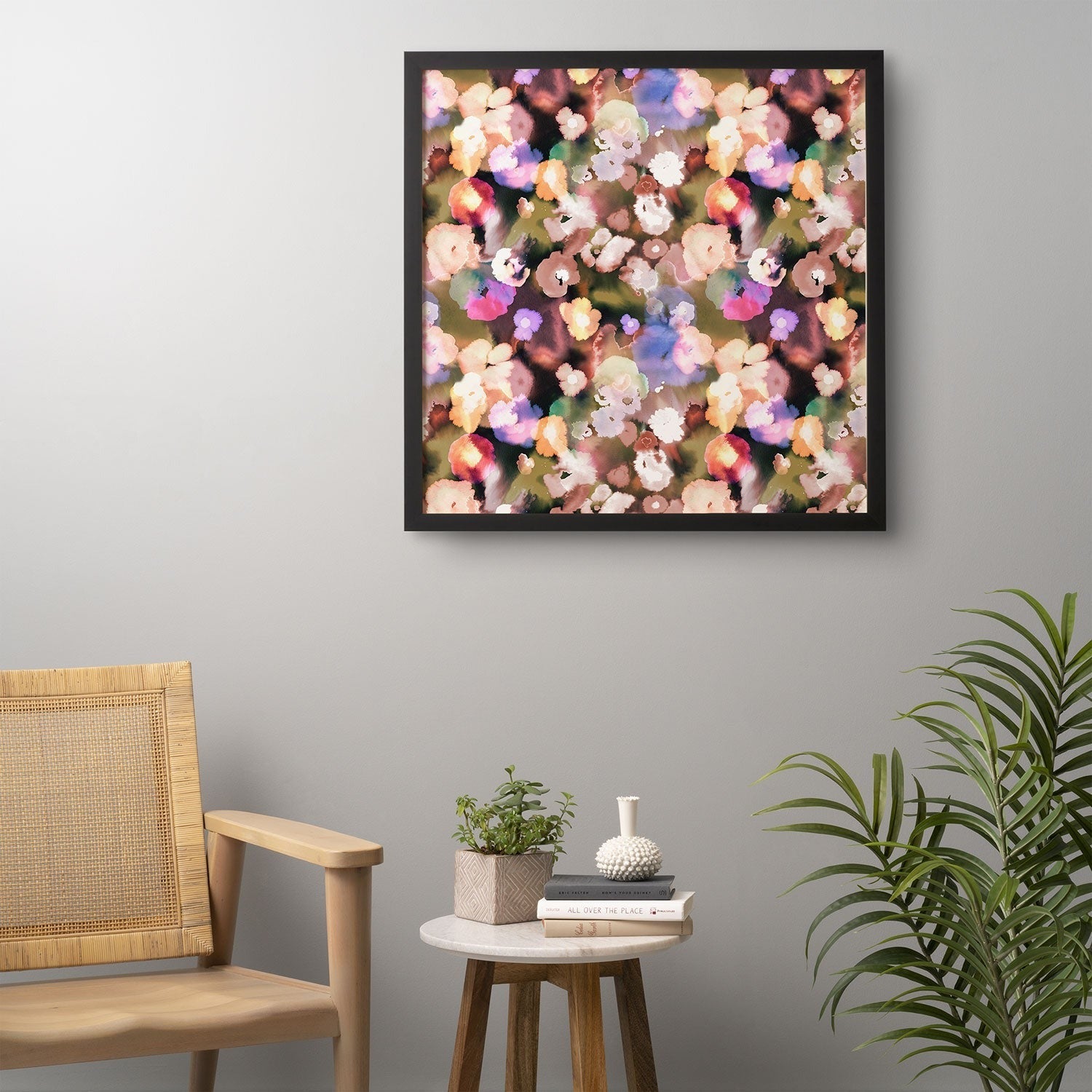 Ninola Design Botanic Retreat Ombre Abstract Watercolor Flowers Pink gold Framed Wall Art