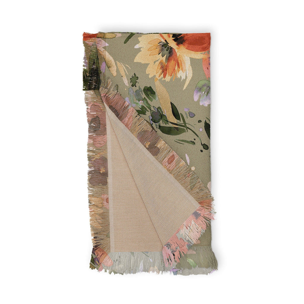 Ninola Design Botanic Retreat Painterly Tropical Flowers Sage Green Throw Blanket