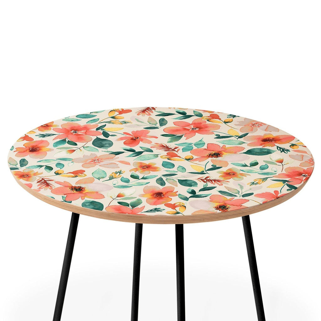 Ninola Design Botanic Retreat Tropical Whimsical Flowers Coral Green Round Side Table