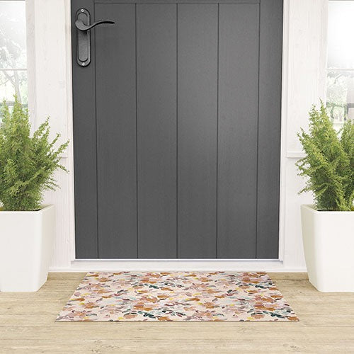Ninola Design Botanic Retreat Floral Oleander Whimsical Soft Pink Welcome Mat