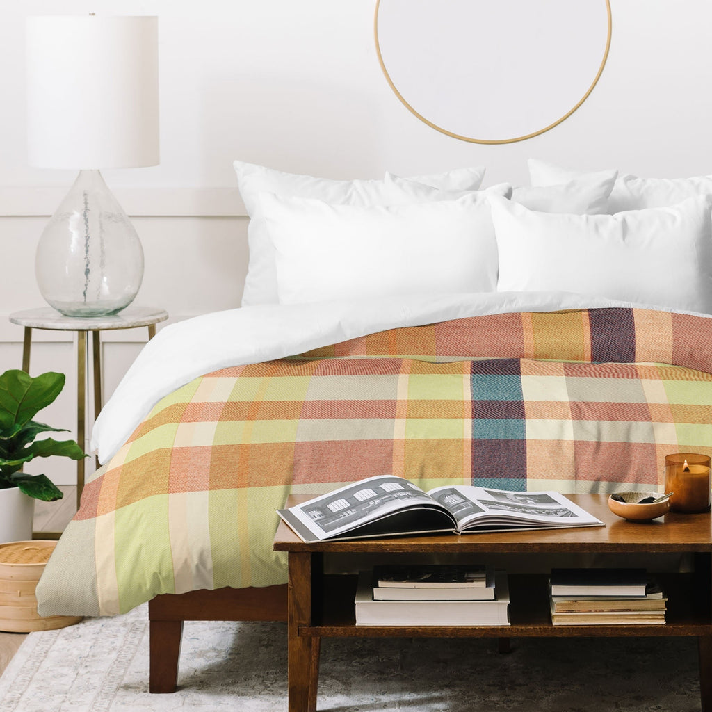 Marta Barragan Camarasa Retro Picnic Plaid Warm Tones Duvet Cover