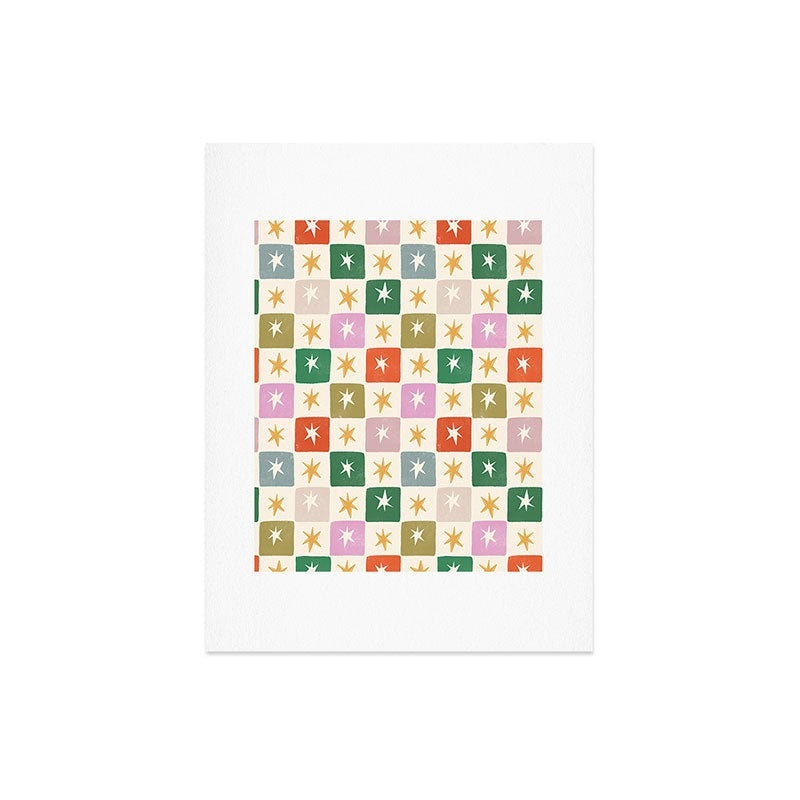 LouBruzzoni Retro Star Block Pattern Art Print