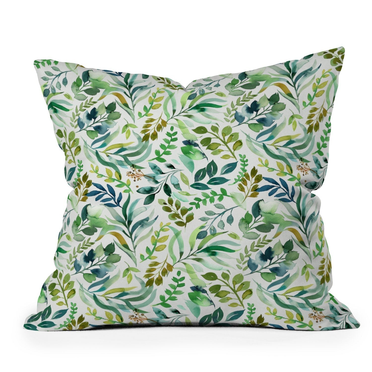 Ninola Design Botanic Retreat Loose Botanical Leaves Watercolor Green Throw Pillow
