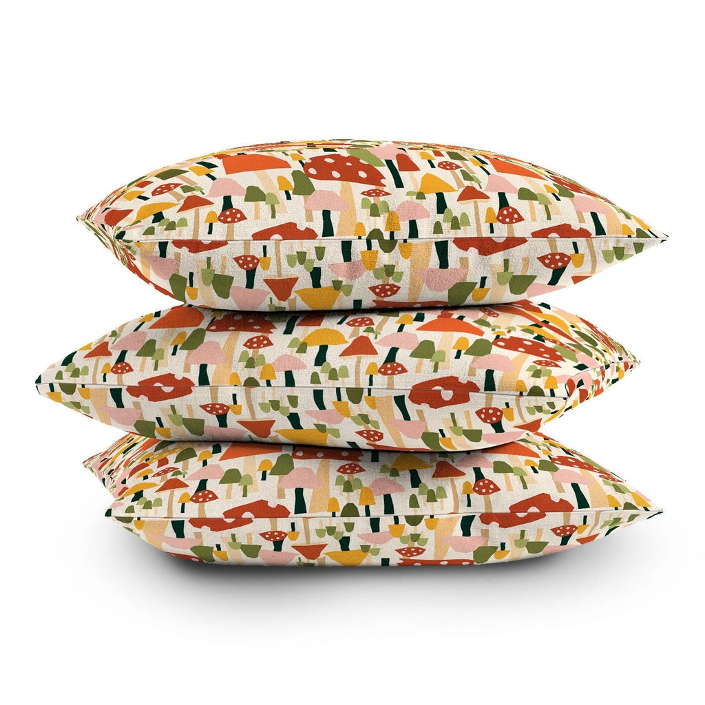 Valeria Frustaci autumnal mushrooms Outdoor Throw Pillow