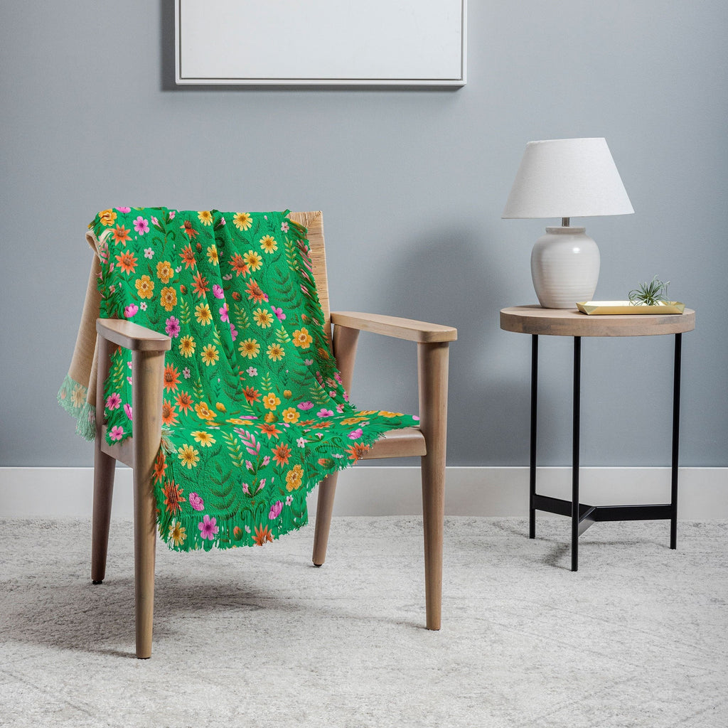 Pimlada Phuapradit Ditsy Spring Floral Green Throw Blanket