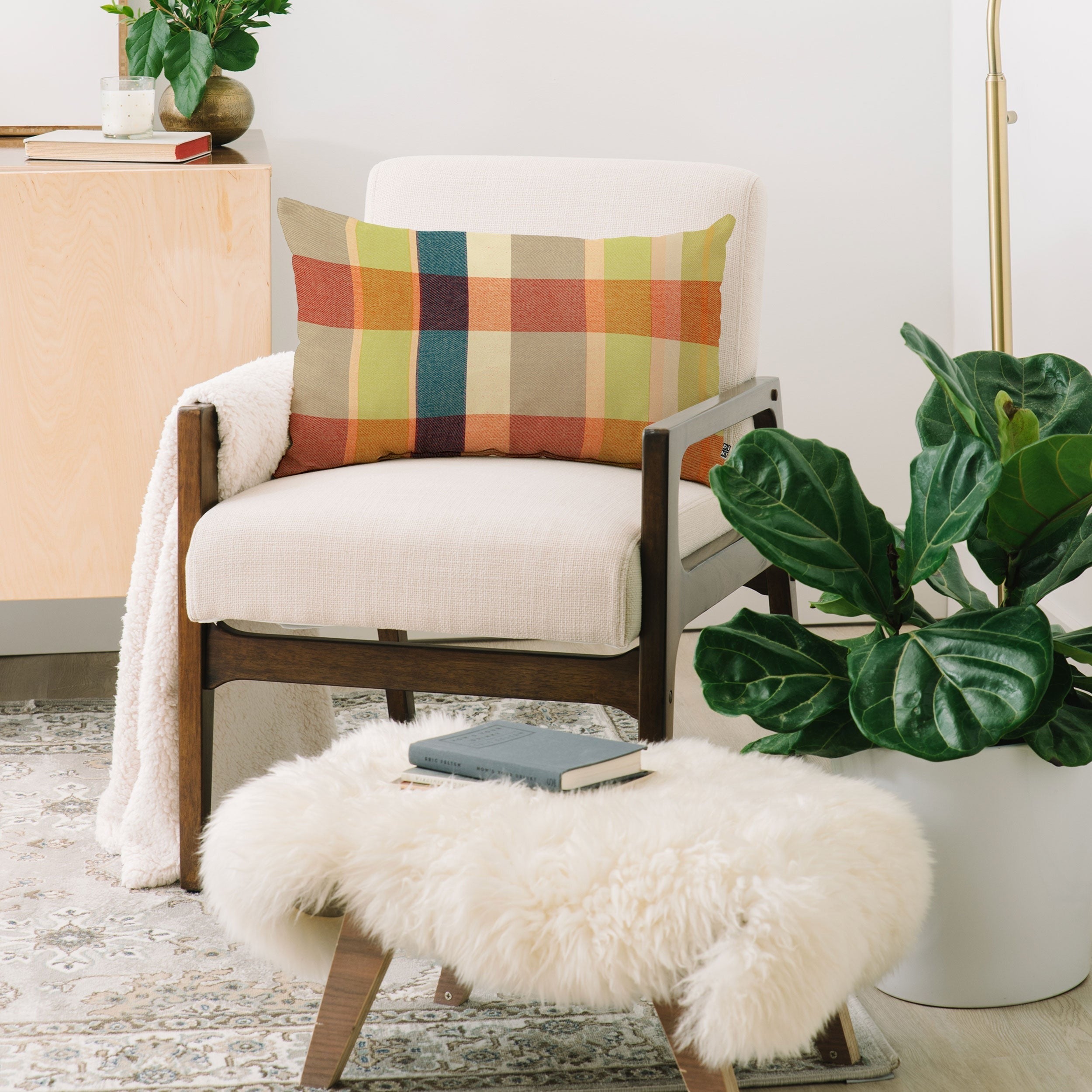 Marta Barragan Camarasa Retro Picnic Plaid Warm Tones Oblong Throw Pillow
