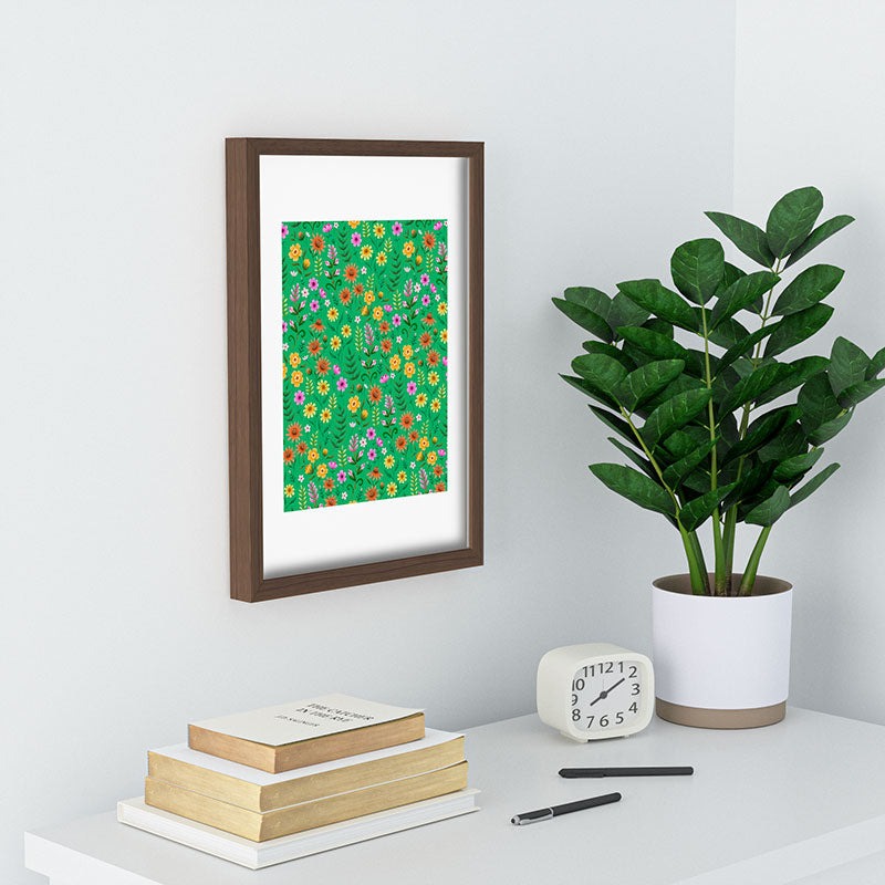 Pimlada Phuapradit Ditsy Spring Floral Green Recessed Framing Rectangle