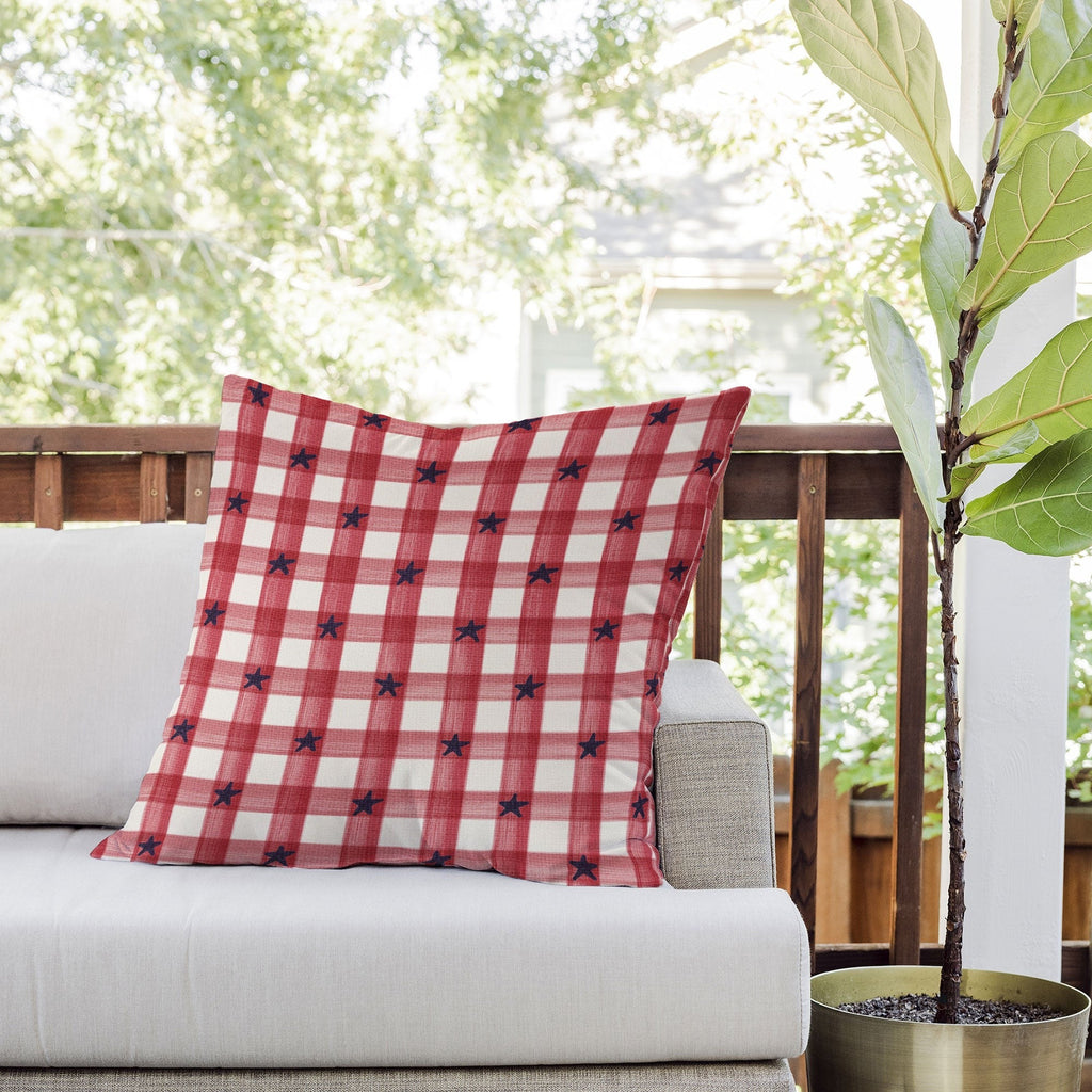 DENY Designs Red Gingham plus Stars Outdoor Throw Pillow
