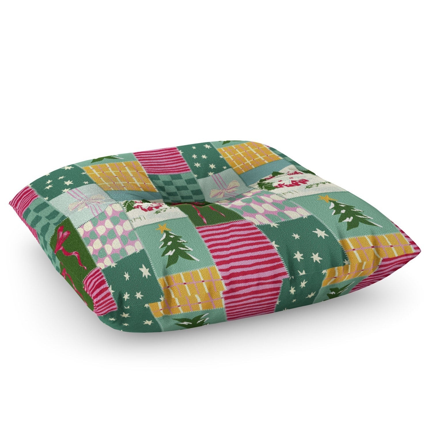 LouBruzzoni Cozy Christmas Patchwork Floor Pillow Square